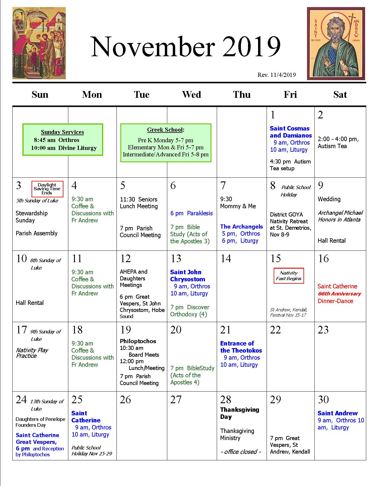 Parish Calendar | St. Catherine Greek Orthodox Church